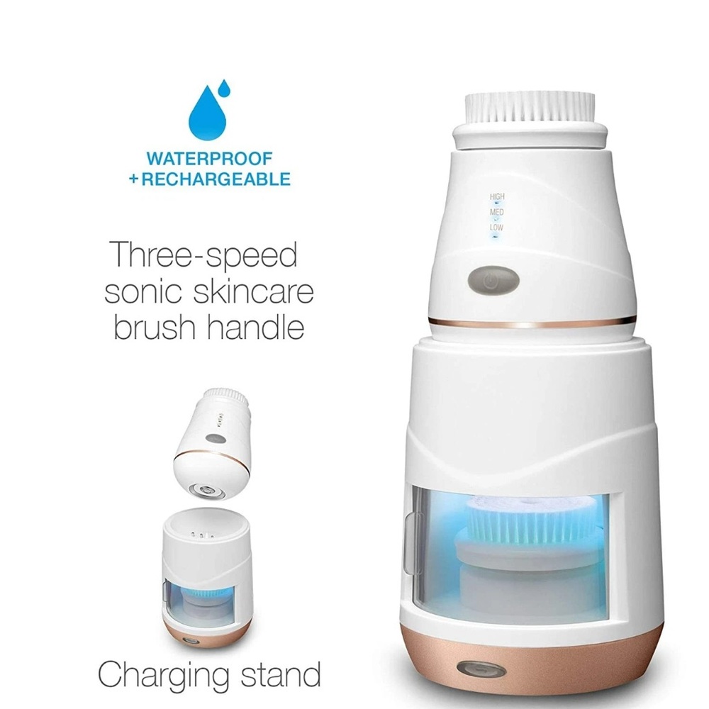 Sonic Skincare Brush Head ( no brush)with Charging Stand - White and Gold